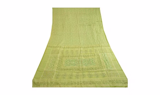 Sanskriti Vintage Green Printed Sarees 100% Pure Silk Sari 5Yd Soft Craft Fabric, PR-59466
