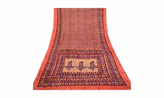 Sanskriti Vintage Red Sarees 100% Pure Silk Printed Sari Soft 5Yd Craft Fabric, PR-59400