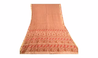 Sanskriti Vintage Brown Sarees Pure Silk Printed Zari Border Sari Craft Fabric, PR-59326
