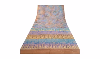 Sanskriti Vintage Sarees Multi Baluchari Woven Printed Pure Silk Sari 5Yd Fabric, PR-63853