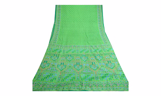 Sanskriti Vintage Sarees Green Pure Silk Printed Sari 5Yd Floral Craft Fabric, PR-62046