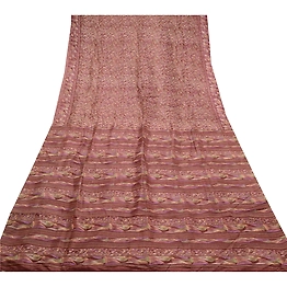 Sanskriti Vintage Dark Red Sarees Pure Silk Printed Sari 5Yd Soft Craft Fabric, PR-56777