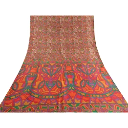 Sanskriti Vintage Multi Sarees Indian Pure Silk Printed Sari Decor Craft Fabric, PR-59197