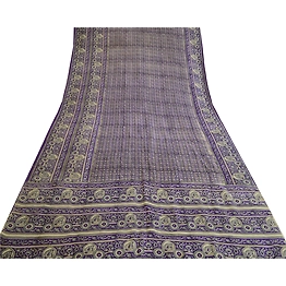 Sanskriti Vintage Sarees Blue Pure Silk Printed Sari Floral Soft Craft Fabric, PR-64127