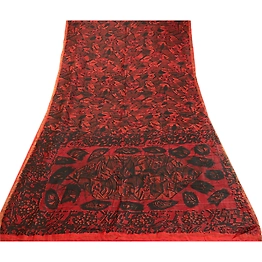 Sanskriti Vintage Sarees Black Zari Border Printed Pure Silk Sari Craft Fabric, PR-63970
