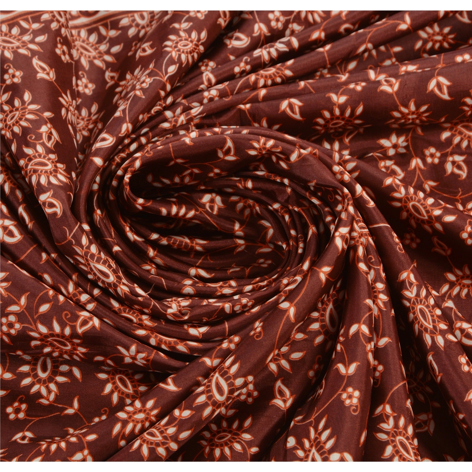 Sanskriti Vintage Art Silk Sarees Brown Printed Sari Craft Cultural Fabric, PR-40678-Brown-Printed Floral &amp; Paisley Design-Art Silk-5