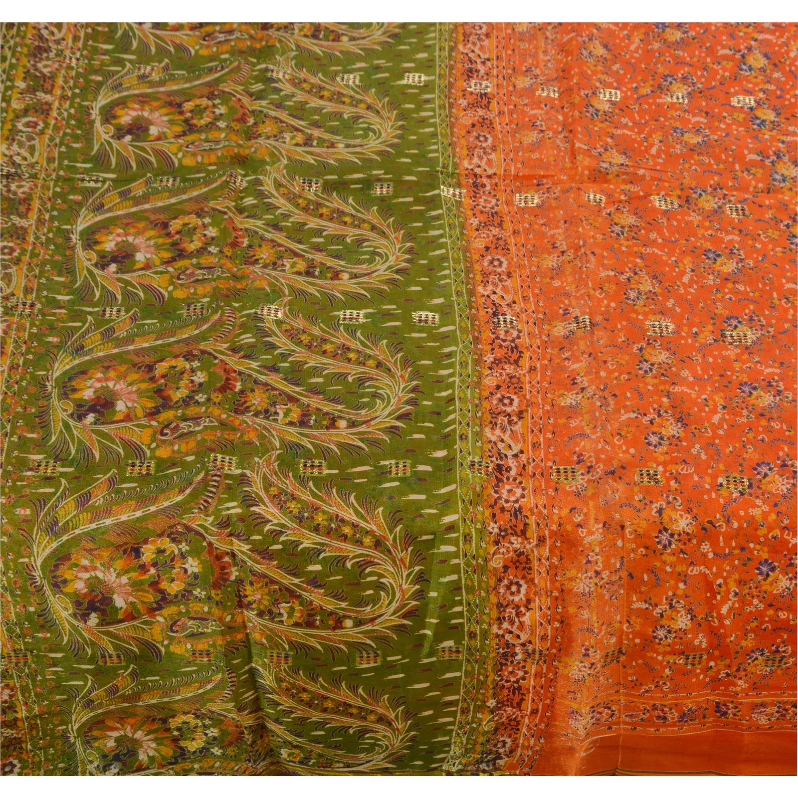 Sanskriti Vintage Orange Indian Sarees Blend Silk Printed Sewing Sari Fabric, PR-41078-Orange-Printed Floral Design-Blend Silk-2