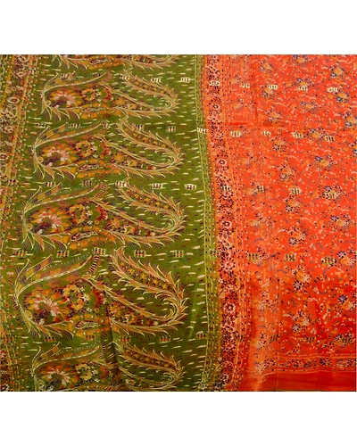 Sanskriti Vintage Orange Indian Sarees Blend Silk Printed Sewing Sari Fabric, PR-41078-Orange-Printed Floral Design-Blend Silk-2