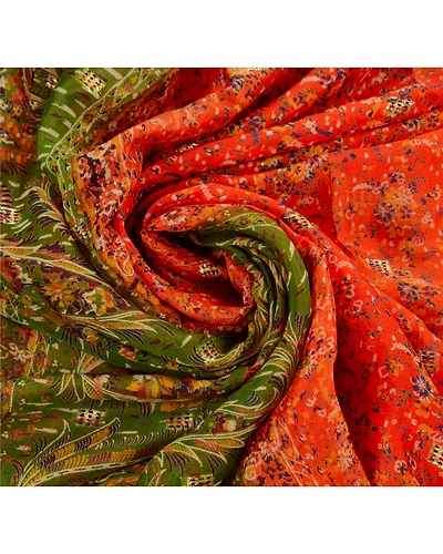 Sanskriti Vintage Orange Indian Sarees Blend Silk Printed Sewing Sari Fabric, PR-41078-Orange-Printed Floral Design-Blend Silk-5