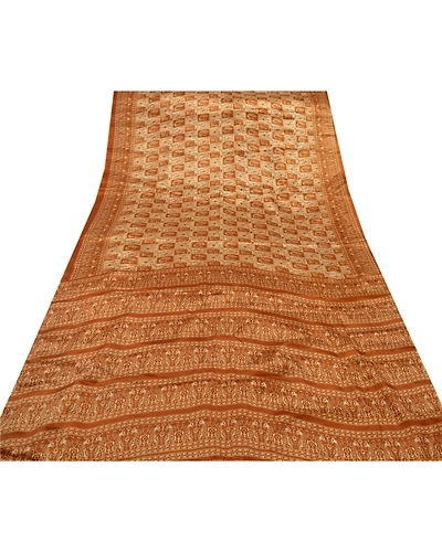 Sanskriti Vintage Sarees Art Silk Printed Sari Craft Cream Ethnic Fabric, PR-41124-Cream-Printed Floral &amp; Animal Design-Art Silk-7