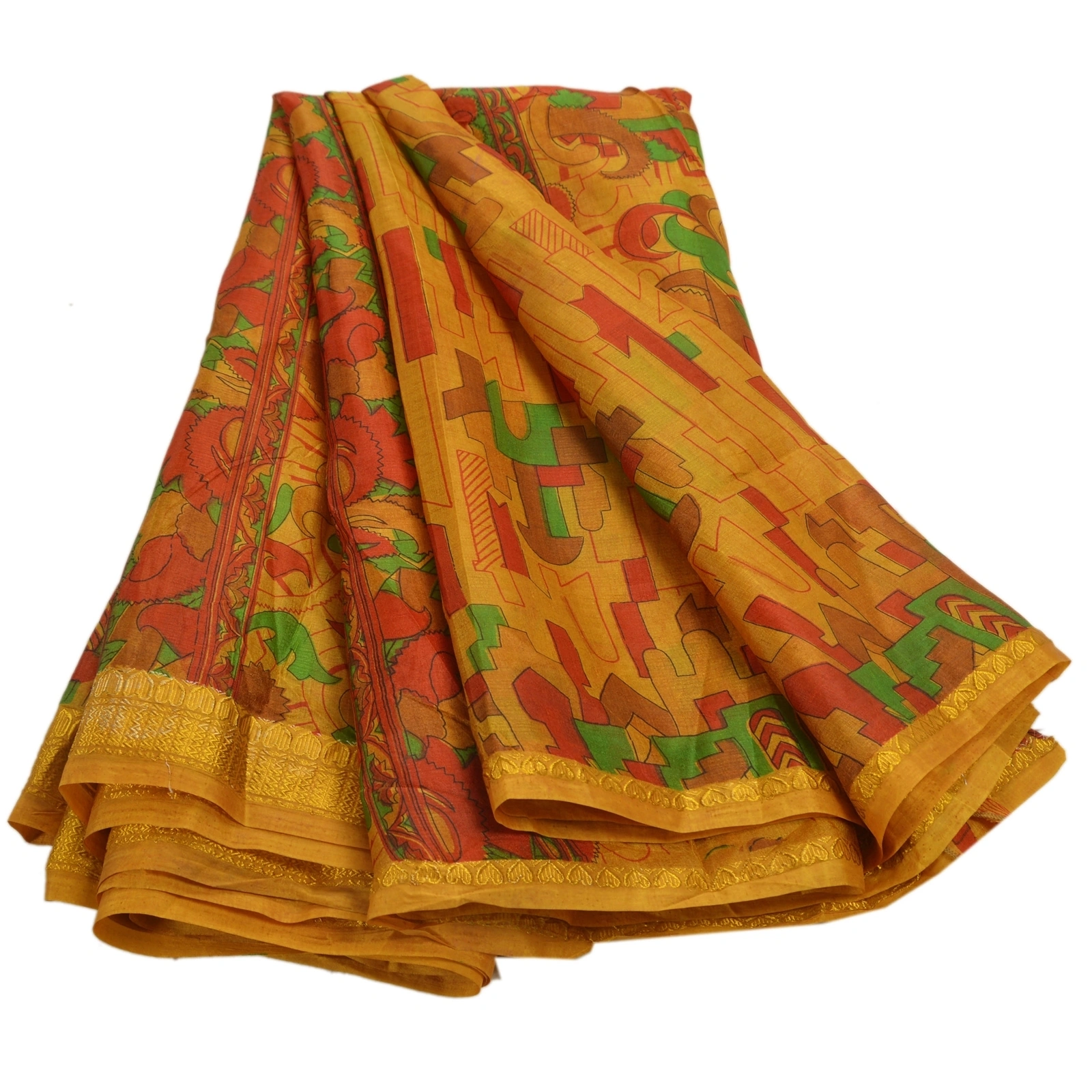 Sanskriti Vintage Yellow Sarees Art Silk Craft Printed Fabric Zari Border Sari, PR-41129-Yellow-Printed Floral Design-Art Silk-1