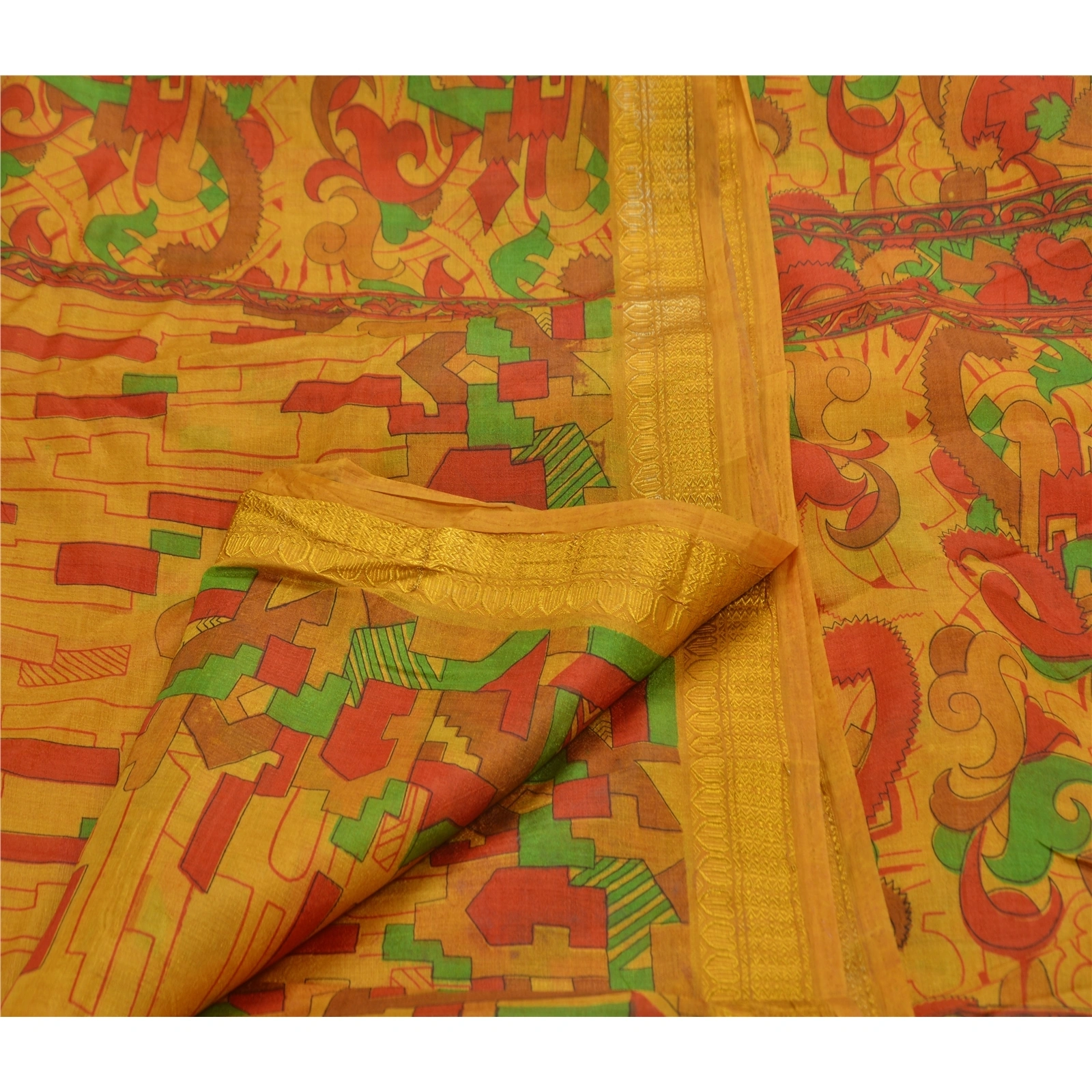 Sanskriti Vintage Yellow Sarees Art Silk Craft Printed Fabric Zari Border Sari, PR-41129-Yellow-Printed Floral Design-Art Silk-4