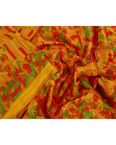 Sanskriti Vintage Yellow Sarees Art Silk Craft Printed Fabric Zari Border Sari, PR-41129-Yellow-Printed Floral Design-Art Silk-6