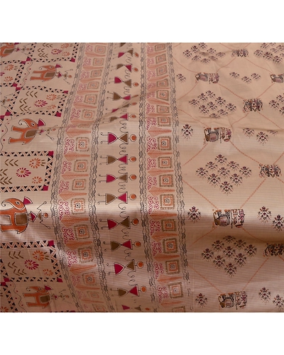 Sanskriti Vintage Art Silk Warli Indian Sarees Grey Block Print Sari 5 Yd Fabric, PR-41249-Grey-Art Silk-2