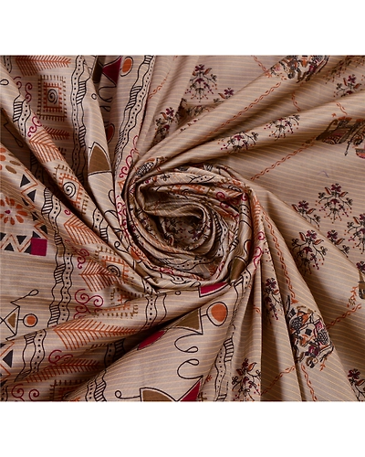 Sanskriti Vintage Art Silk Warli Indian Sarees Grey Block Print Sari 5 Yd Fabric, PR-41249-Grey-Art Silk-5