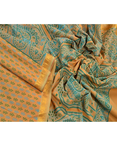 Sanskriti Vintage Saffron Sarees Printed Art Silk Craft Fabric Zari Border Sari, PR-41411-Saffron-Printed Floral Design-Art Silk-3