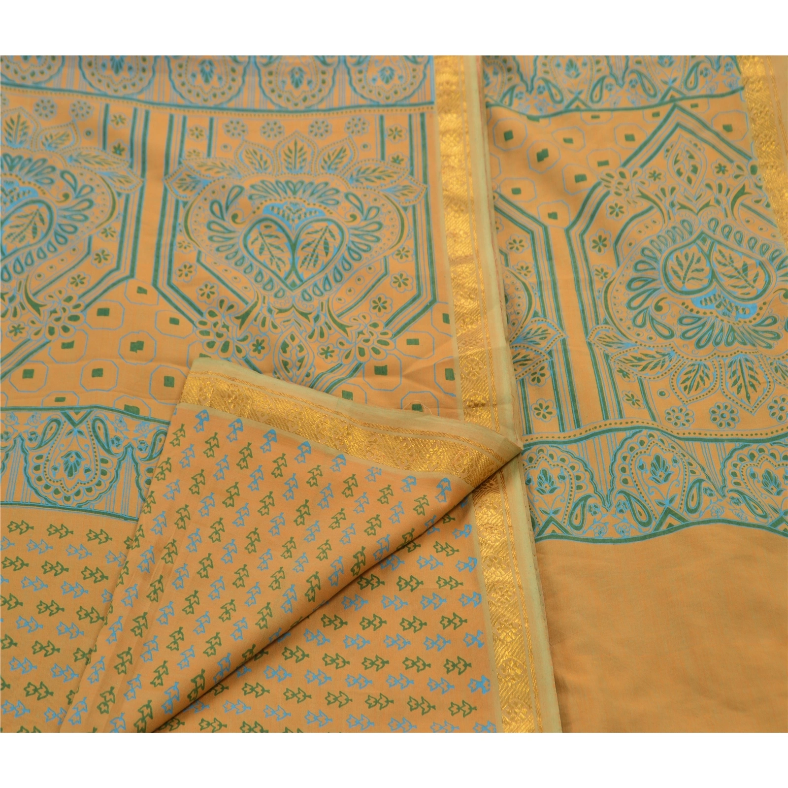 Sanskriti Vintage Saffron Sarees Printed Art Silk Craft Fabric Zari Border Sari, PR-41411-Saffron-Printed Floral Design-Art Silk-4