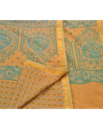 Sanskriti Vintage Saffron Sarees Printed Art Silk Craft Fabric Zari Border Sari, PR-41411-Saffron-Printed Floral Design-Art Silk-4