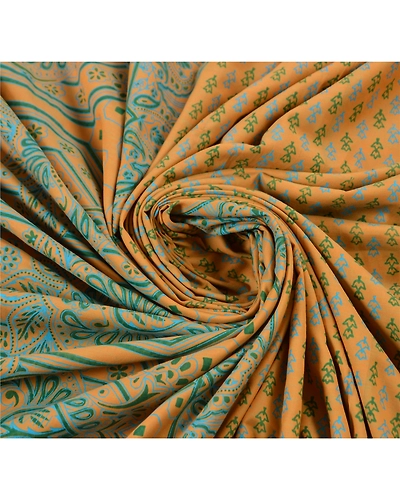Sanskriti Vintage Saffron Sarees Printed Art Silk Craft Fabric Zari Border Sari, PR-41411-Saffron-Printed Floral Design-Art Silk-5
