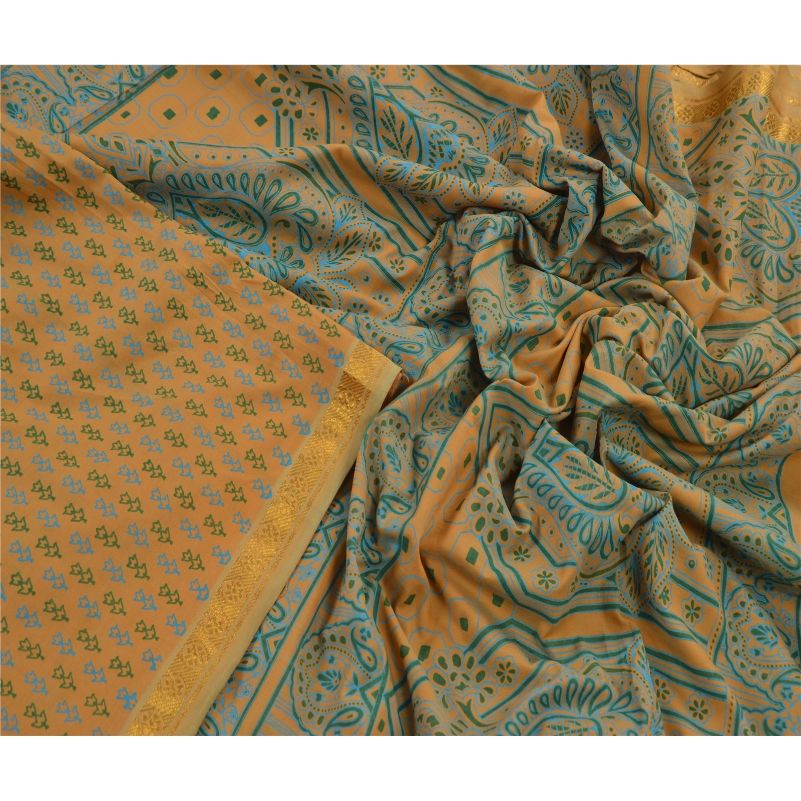 Sanskriti Vintage Saffron Sarees Printed Art Silk Craft Fabric Zari Border Sari, PR-41411-Saffron-Printed Floral Design-Art Silk-6