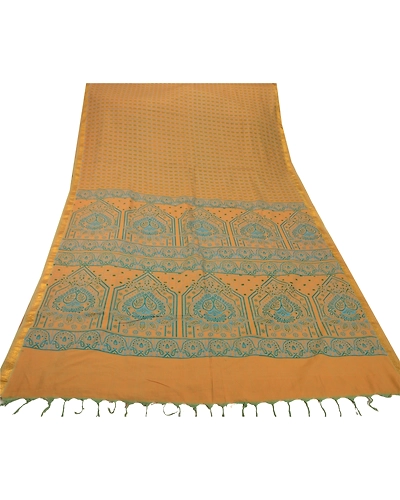Sanskriti Vintage Saffron Sarees Printed Art Silk Craft Fabric Zari Border Sari, PR-41411-Saffron-Printed Floral Design-Art Silk-7