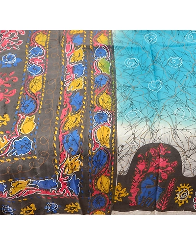 Sanskriti Vintage Blue Batik Sarees Art Silk Printed Indian Sari Craft Fabric, PR-41453-Blue-Printed Floral Design-Art Silk-2