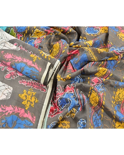 Sanskriti Vintage Blue Batik Sarees Art Silk Printed Indian Sari Craft Fabric, PR-41453-Blue-Printed Floral Design-Art Silk-3