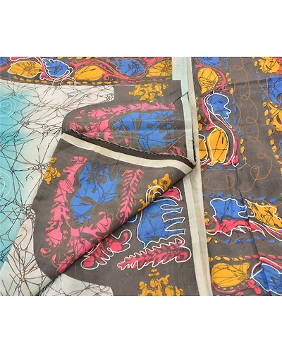 Sanskriti Vintage Blue Batik Sarees Art Silk Printed Indian Sari Craft Fabric, PR-41453-Blue-Printed Floral Design-Art Silk-4