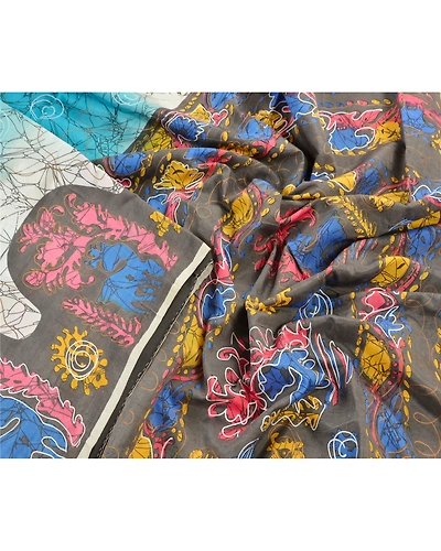 Sanskriti Vintage Blue Batik Sarees Art Silk Printed Indian Sari Craft Fabric, PR-41453-Blue-Printed Floral Design-Art Silk-6