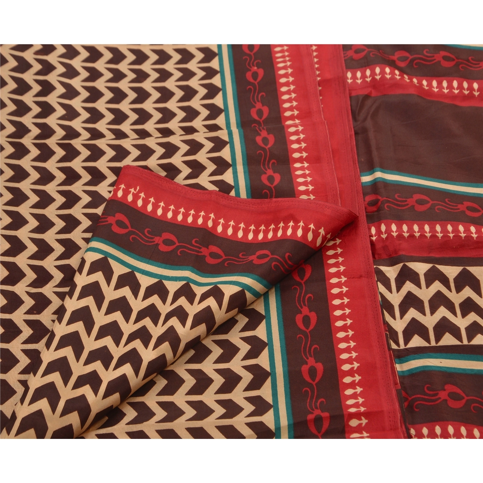 Sanskriti Vintage Brown Sarees Art Silk Printed Craft Fabric Indian Sari, PR-41552-Brown-Printed Work-Art Silk-4