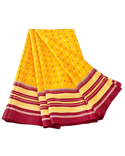 Sanskriti Antique Vintage Yellow Sarees Art Silk Printed Indian Sari 5 Yd Fabric, PR-41898-Yellow-Art Silk-1