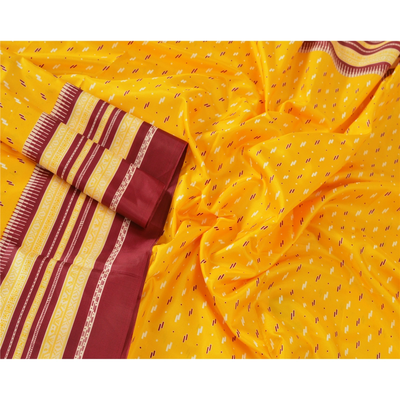 Sanskriti Antique Vintage Yellow Sarees Art Silk Printed Indian Sari 5 Yd Fabric, PR-41898-Yellow-Art Silk-3