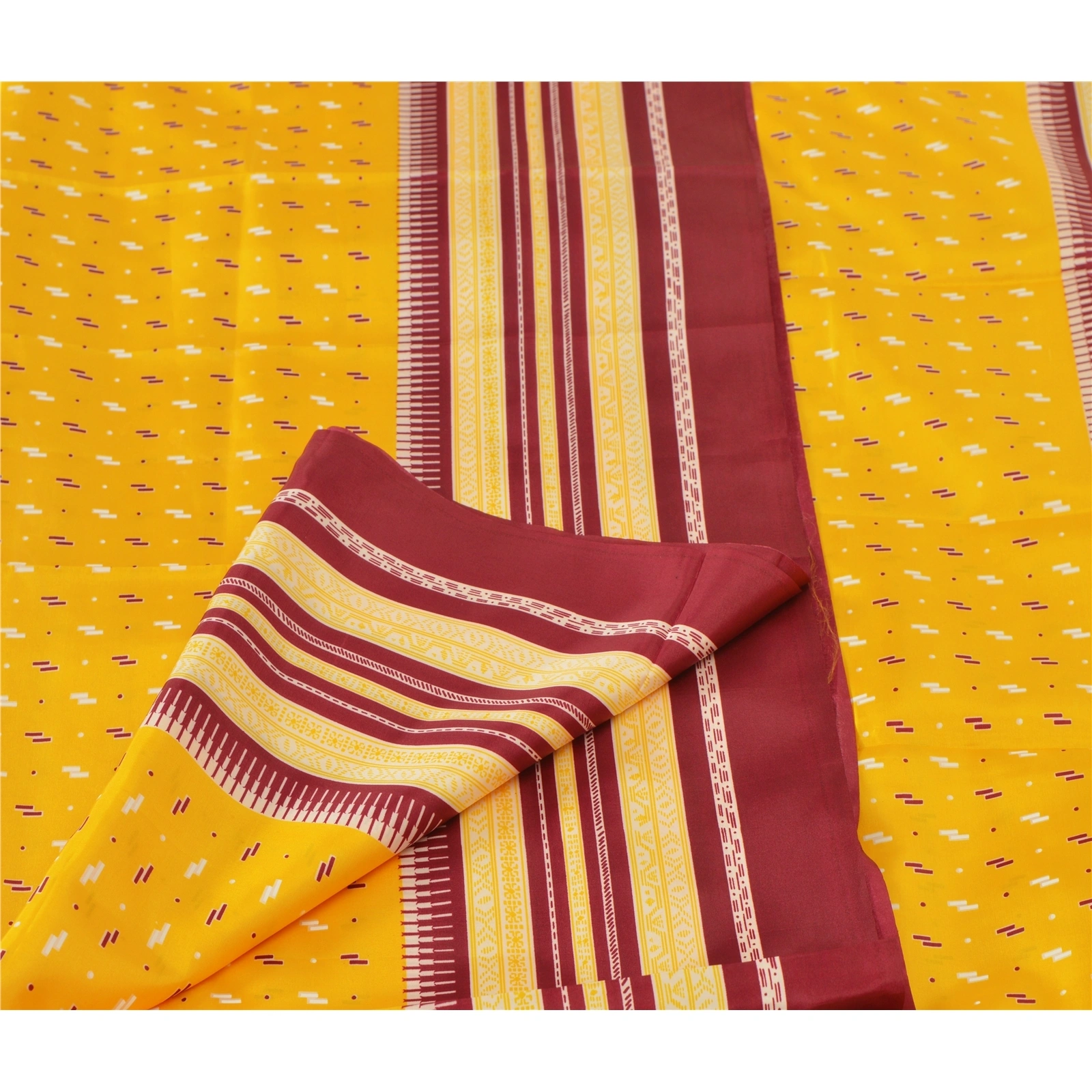 Sanskriti Antique Vintage Yellow Sarees Art Silk Printed Indian Sari 5 Yd Fabric, PR-41898-Yellow-Art Silk-4