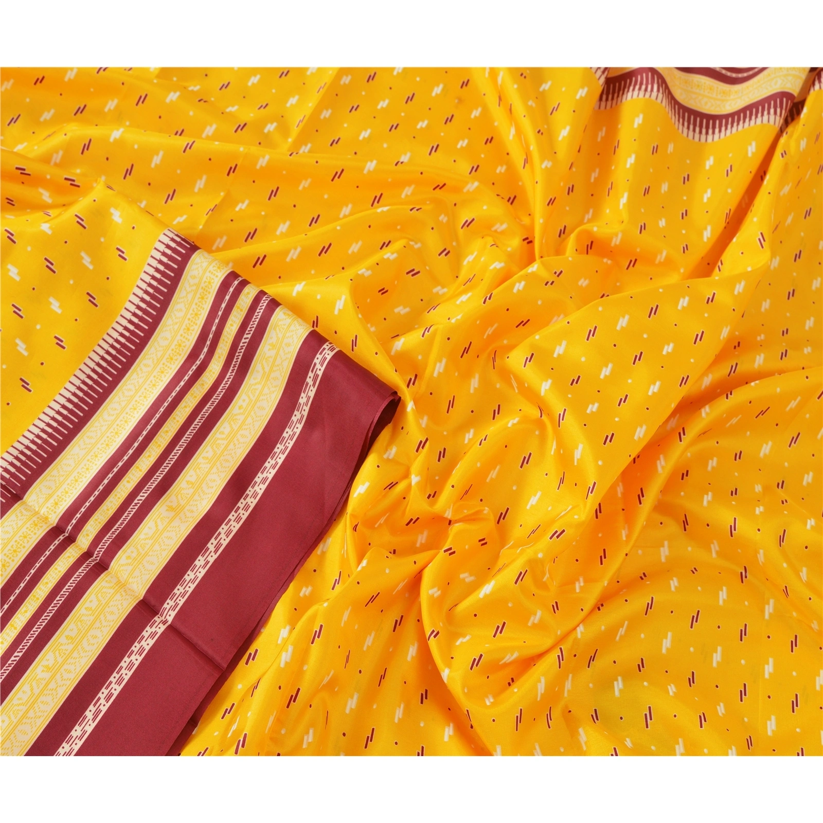 Sanskriti Antique Vintage Yellow Sarees Art Silk Printed Indian Sari 5 Yd Fabric, PR-41898-Yellow-Art Silk-6