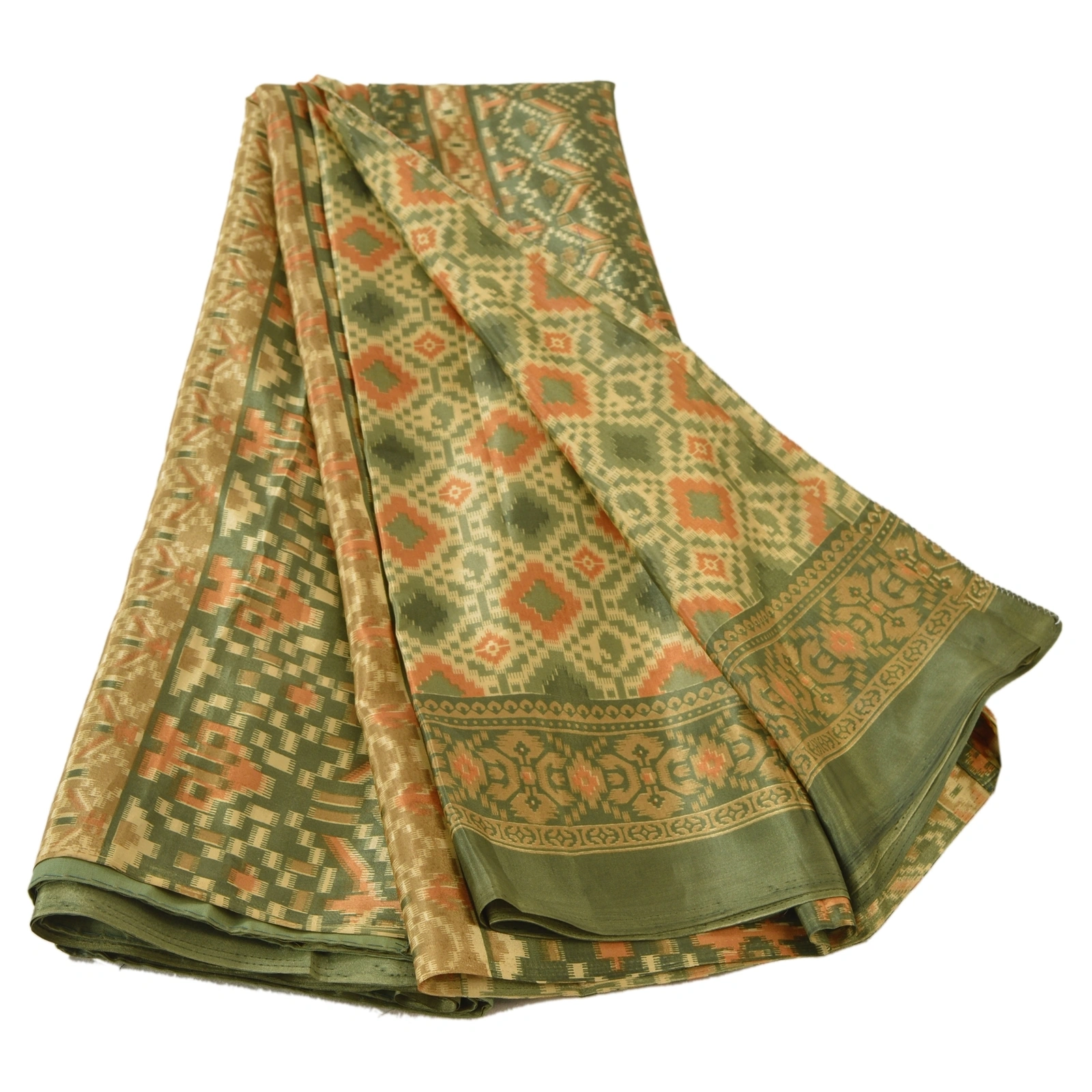 Sanskriti Vintage Green Sarees Art Silk Printed Craft Decor Fabric 5 Yard Sari, PR-41901-Green-Art Silk-1