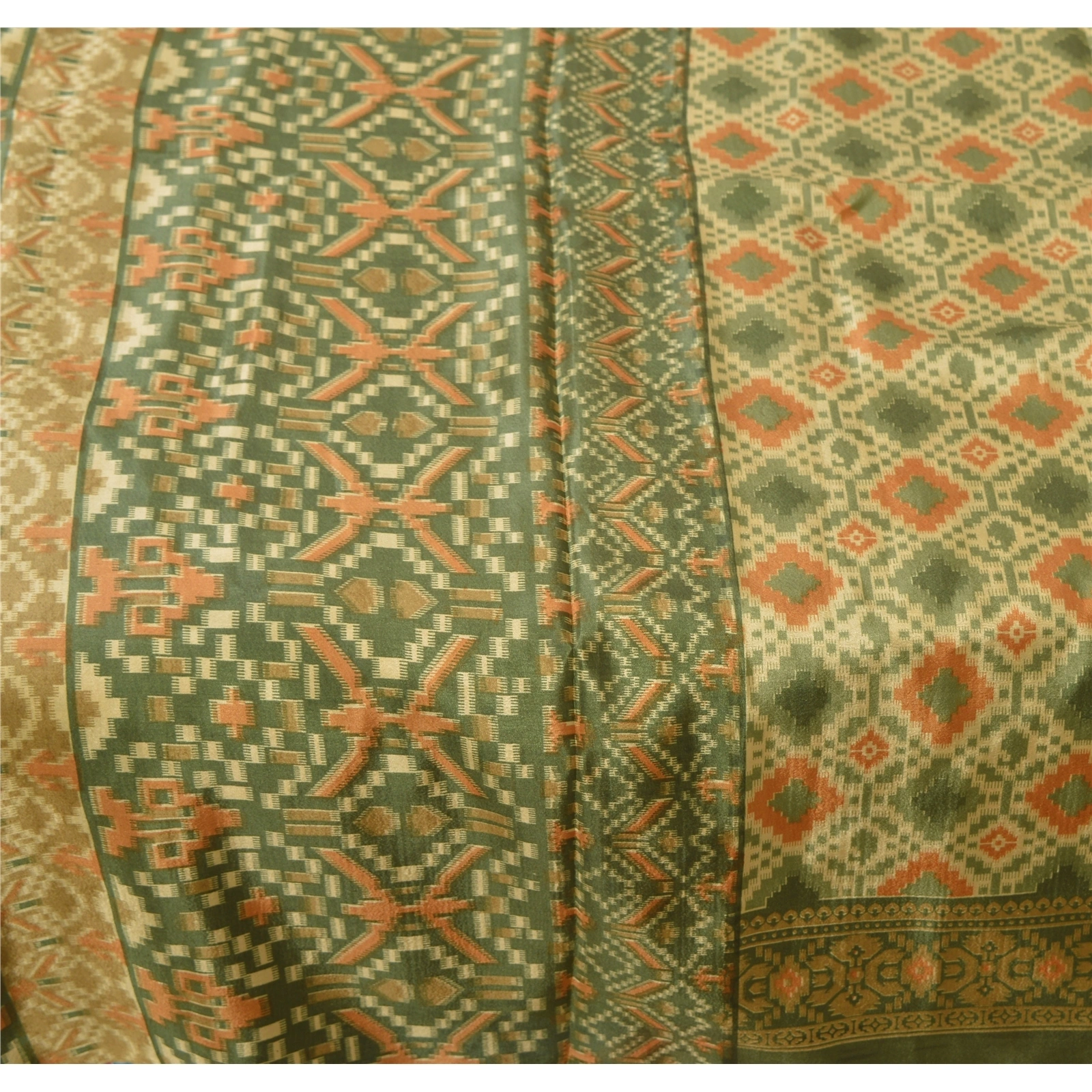 Sanskriti Vintage Green Sarees Art Silk Printed Craft Decor Fabric 5 Yard Sari, PR-41901-Green-Art Silk-2