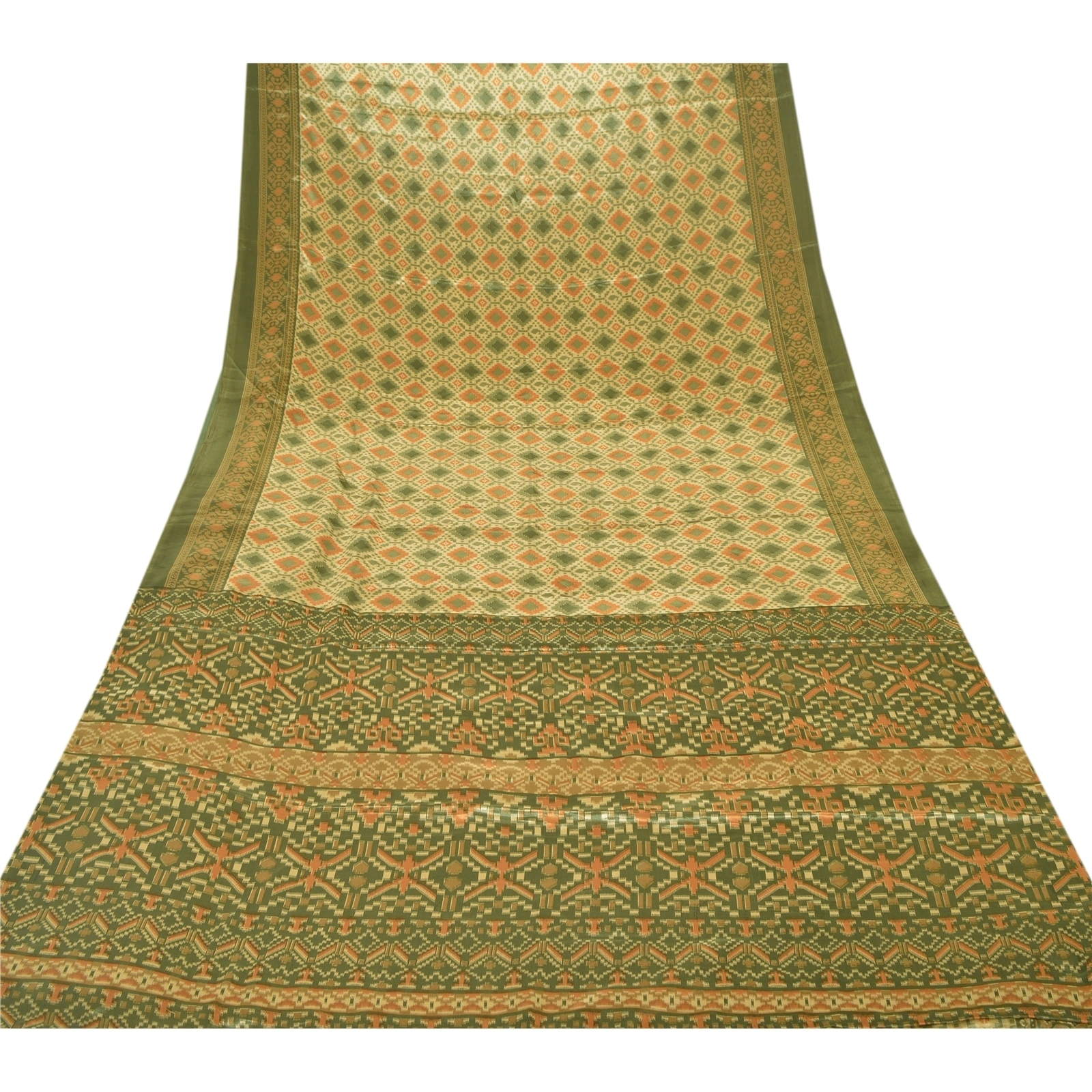 Sanskriti Vintage Green Sarees Art Silk Printed Craft Decor Fabric 5 Yard Sari, PR-41901-Green-Art Silk-7