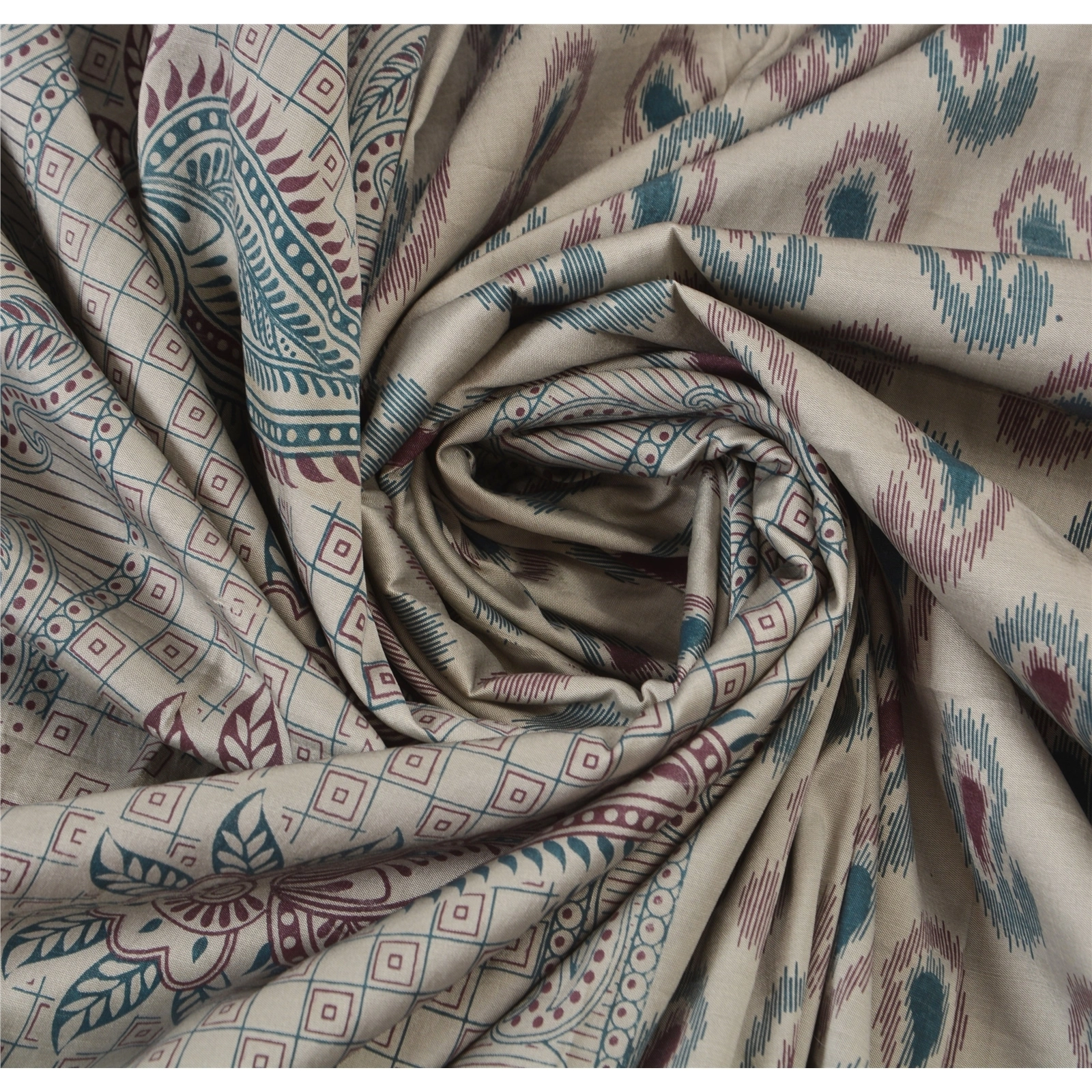 Sanskriti Vintage Grey Sarees Art Silk Printed Craft Decor Fabric Indian Sari, PR-42110-Grey-Art Silk-5