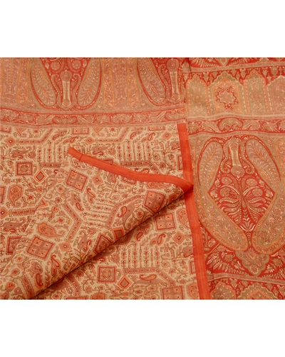 Sanskriti Vintage Cream Sarees Art Silk Printed Floral Sewing Sari Craft Fabric, PR-42554-Cream-Printed Work-Art Silk-4