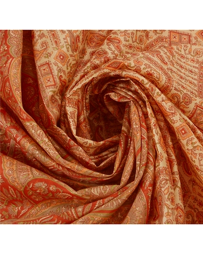 Sanskriti Vintage Cream Sarees Art Silk Printed Floral Sewing Sari Craft Fabric, PR-42554-Cream-Printed Work-Art Silk-5