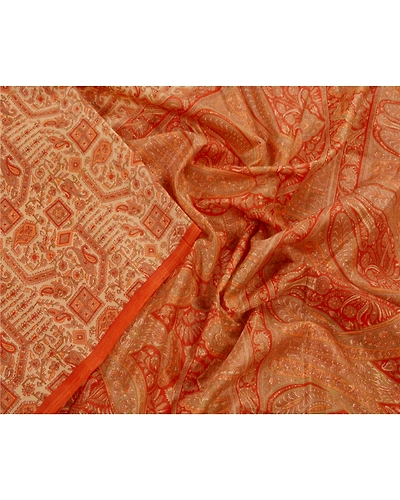 Sanskriti Vintage Cream Sarees Art Silk Printed Floral Sewing Sari Craft Fabric, PR-42554-Cream-Printed Work-Art Silk-6