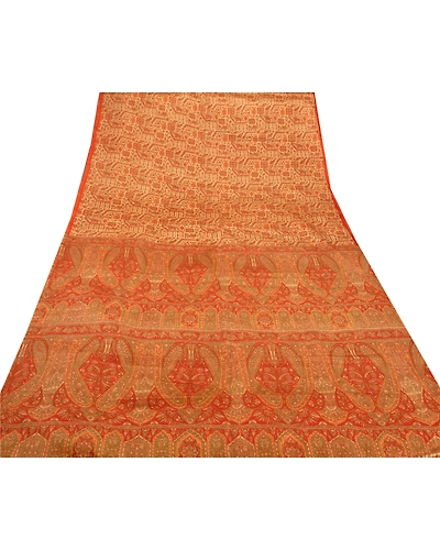 Sanskriti Vintage Cream Sarees Art Silk Printed Floral Sewing Sari Craft Fabric, PR-42554-Cream-Printed Work-Art Silk-7