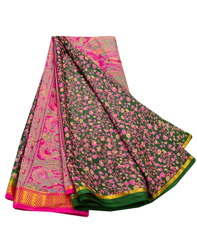 Sanskriti Vintage Green Sarees Art Silk Printed Craft Fabric Zari Border Sari, PR-42952-Green-Art Silk-1