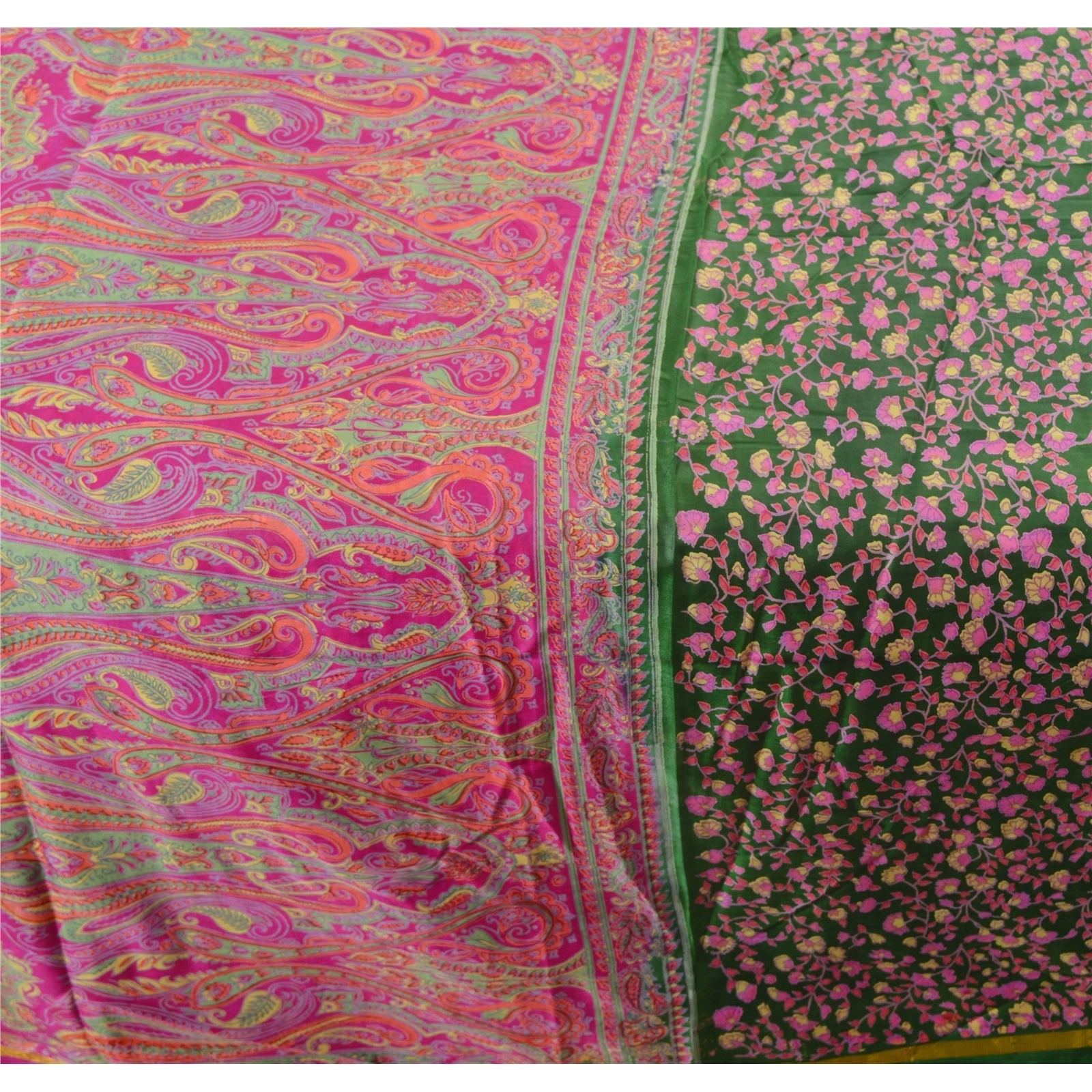 Sanskriti Vintage Green Sarees Art Silk Printed Craft Fabric Zari Border Sari, PR-42952-Green-Art Silk-2