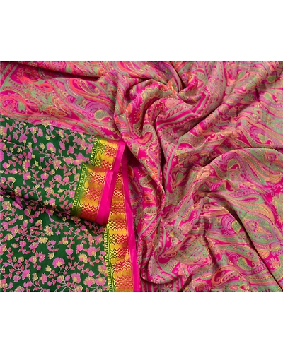 Sanskriti Vintage Green Sarees Art Silk Printed Craft Fabric Zari Border Sari, PR-42952-Green-Art Silk-3