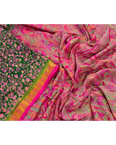 Sanskriti Vintage Green Sarees Art Silk Printed Craft Fabric Zari Border Sari, PR-42952-Green-Art Silk-4