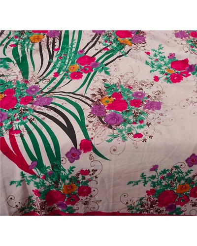 Sanskriti Vintage White Sarees Art Silk Printed Craft Fabric 5 Yard Indian Sari, PR-43075-White-Art Silk-1