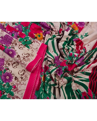 Sanskriti Vintage White Sarees Art Silk Printed Craft Fabric 5 Yard Indian Sari, PR-43075-White-Art Silk-3