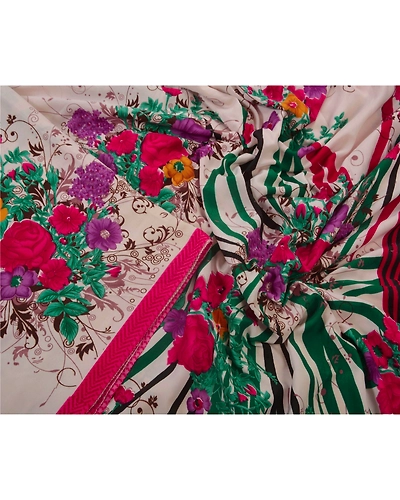 Sanskriti Vintage White Sarees Art Silk Printed Craft Fabric 5 Yard Indian Sari, PR-43075-White-Art Silk-5