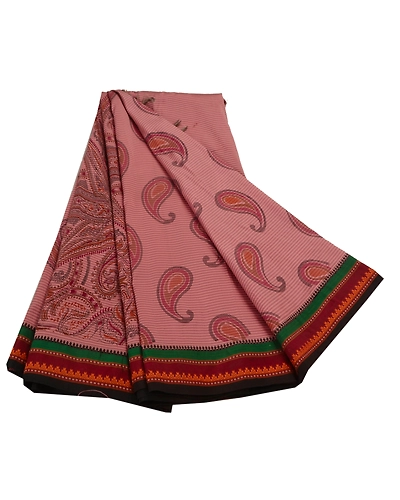 Sanskriti Vintage Art Silk Sarees Pink Paisley Printed Sari Craft Sewing Fabric, PR-43187-Pink-Art Silk-1
